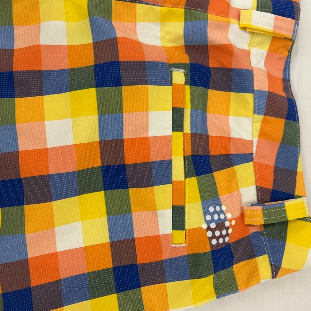 PUMA Sz 30 Waist Mens Flat Front‎ Yellow/Orange/Blue Plaid Golf Casual Shorts